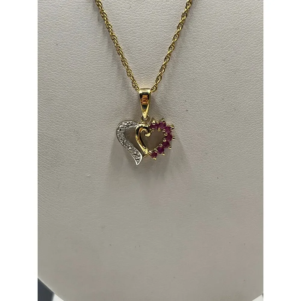 Ross Simon RSE 925‎ Ruby Diamond Sterling Silver Vermeil Heart Pendant Necklace